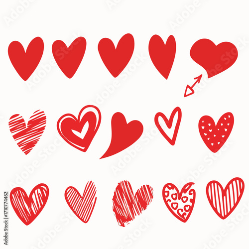 Red hearts collection various styles love romantic