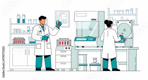Scientists working in a modern laboratory with scientific equipment and test tubes