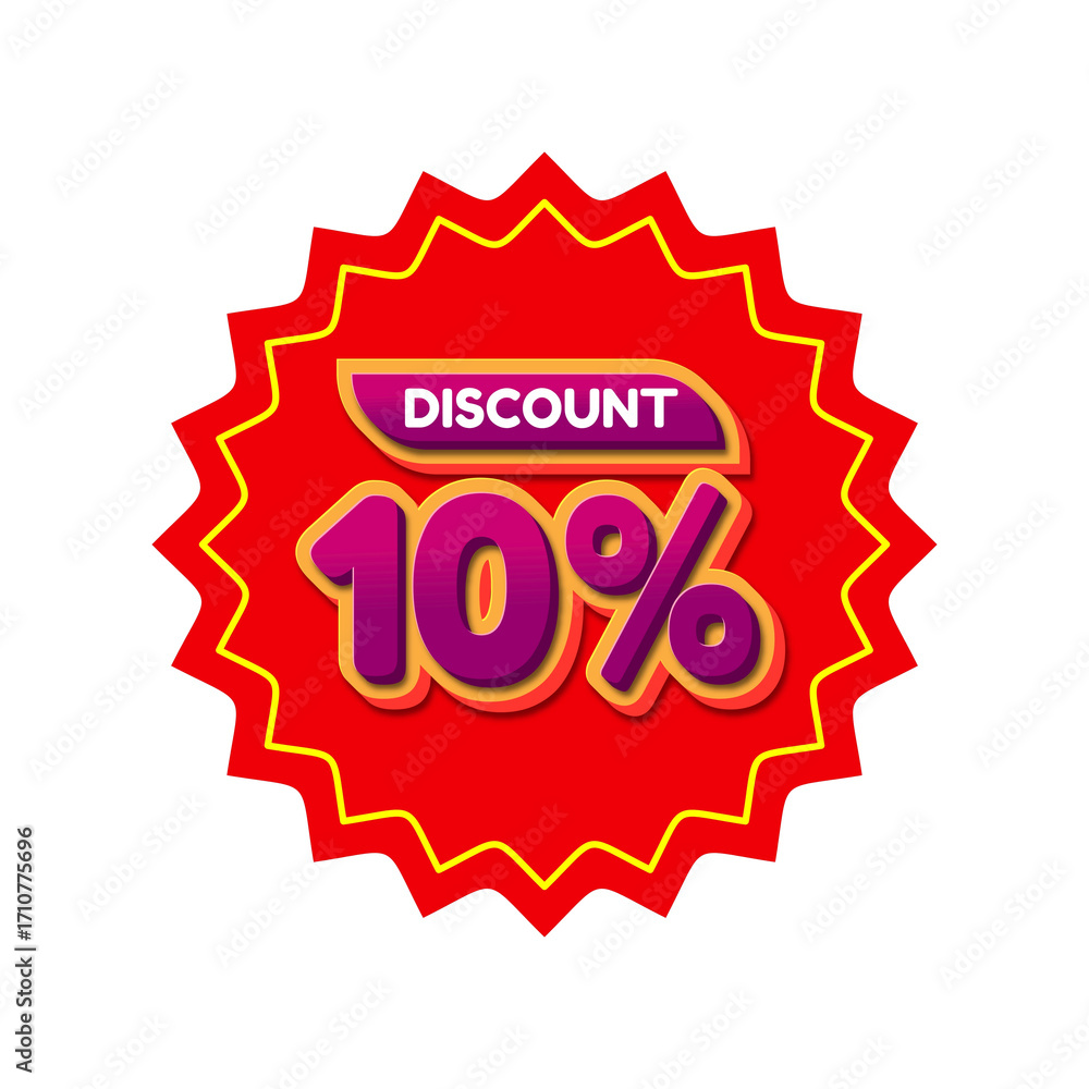 Fototapeta premium Bright red starburst sticker with discount 10 percent text
