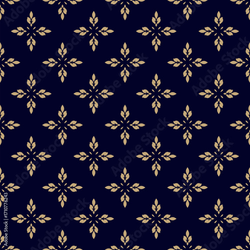 Wallpaper Mural Luxury gold and black minimal floral ornament. Simple vector geometric seamless pattern with flowers, leaves. Elegant golden oriental background texture. Repeated design for decor, wrapping, print Torontodigital.ca