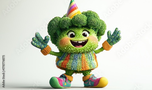 Cheerful cartoon broccoli character