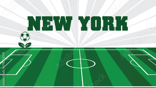 NEW YORK Drawings Of City Names, USA Soccer green field, Vector Illustration Abstract Editable image, Social Media and web Post
