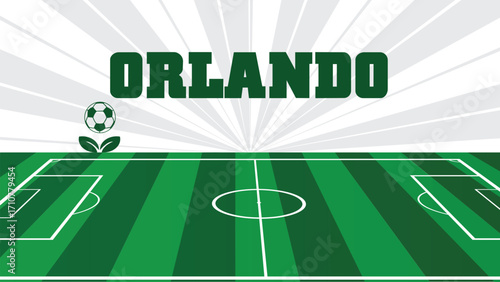 ORLANDO Drawings Of City Names, USA Soccer green field, Vector Illustration Abstract Editable image, Social Media and web Post