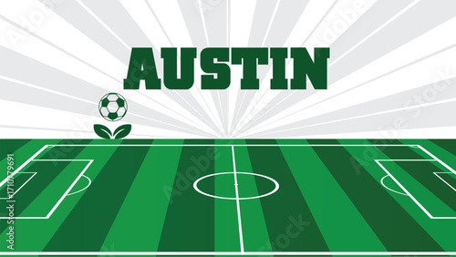 Austin Drawings Of City Names, USA Soccer green field, Vector Illustration Abstract Editable image, Social Media and web Post