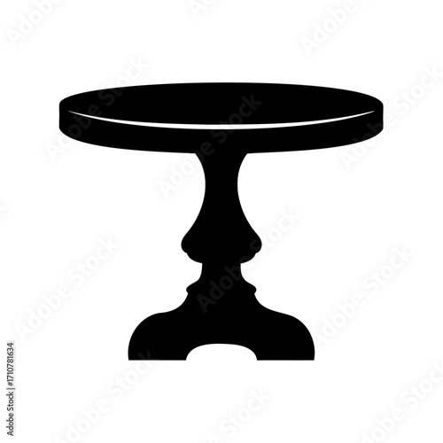 Silhouette of a round decorative table with intricate base details