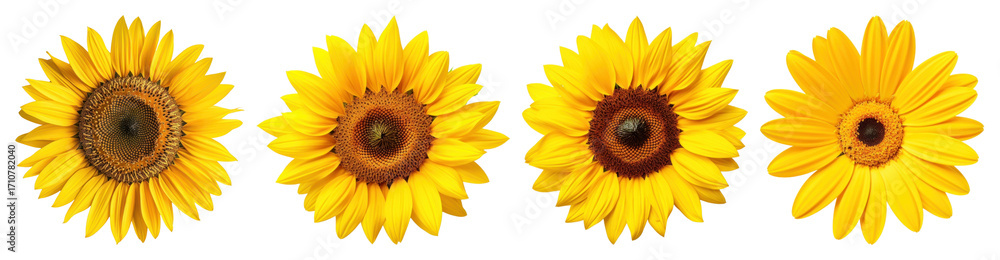Naklejka premium PNG Vibrant sunflowers in sequence, element set on transparent background