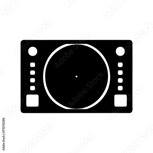 Minimalist Black and White Illustration of a DJ Turntable Controller Device