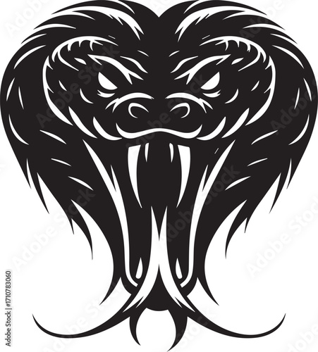 Fierce cobra snake head tribal tattoo design isolated on white