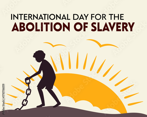 International Day for the Abolition of Slavery illustration with a boy breaking chains freedom concept
