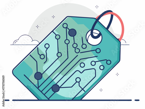 Digital Price Tag with Circuit Board Design Representing Technology E commerce and Modern Retail Concepts