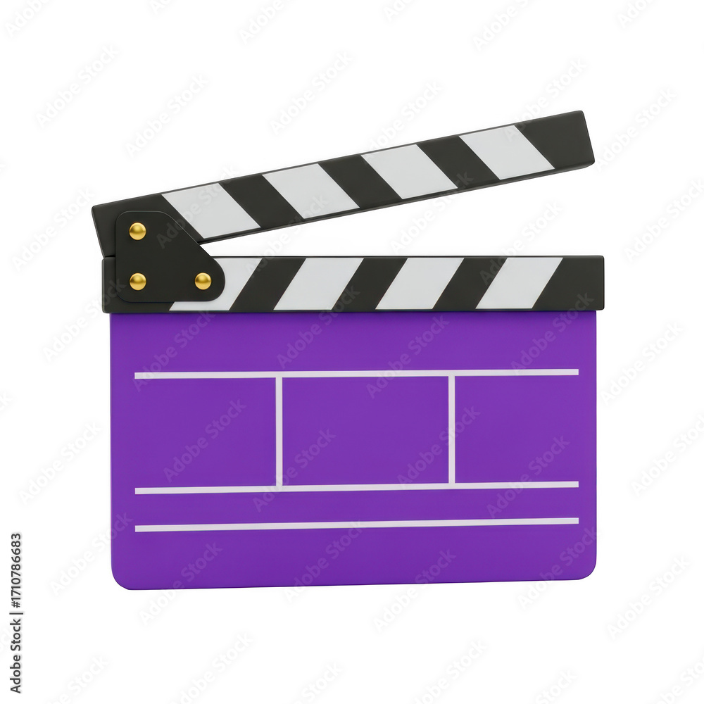 Fototapeta premium Purple clapperboard isolated on transparent background