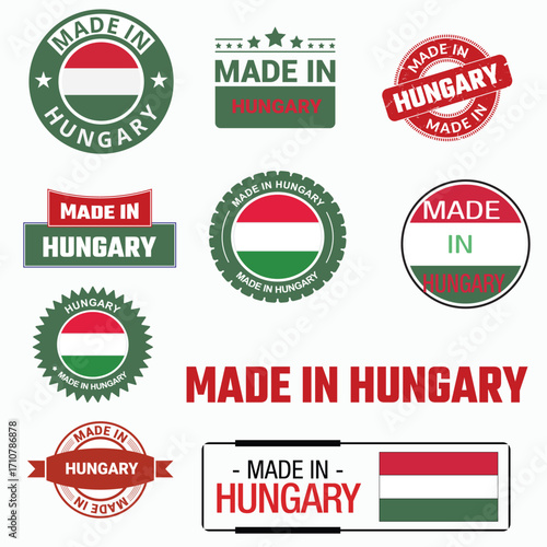 Made in Hungary Premium Label Collection, Authentic Hungary Origin Product Labels,High Quality Hungarian Made Tag Designs, Proudly Crafted in Hungary Label Set
