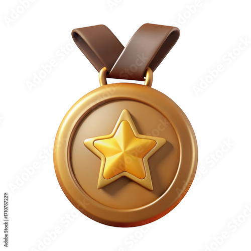 Golden star medal award for achievement and success isolated on transparent background