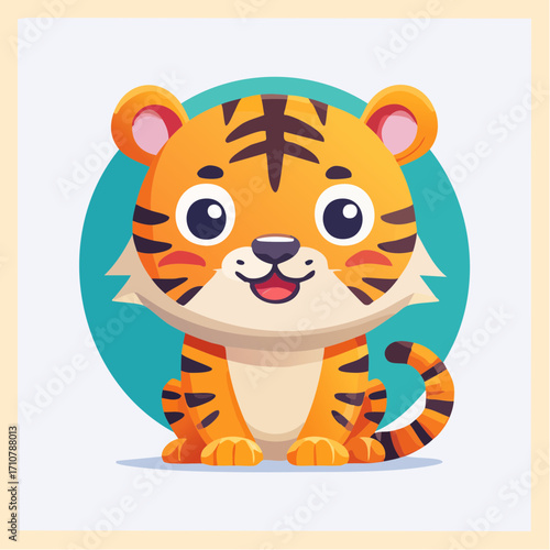 Cute cartoon tiger illustration, a playful and friendly jungle cat character