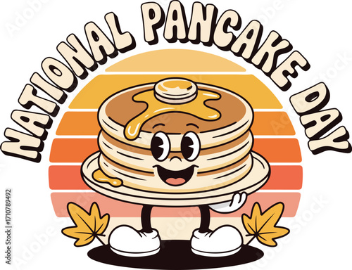 national pancake day celebration with cartoon pancake stack