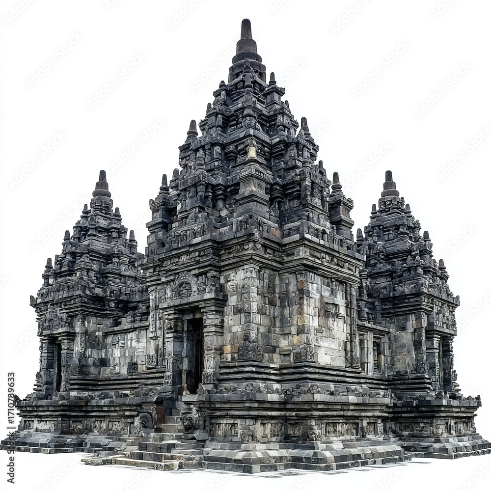 Naklejka premium Majestic Architectural Marvel: Captivating view of a stone structure showcasing intricate detailing. A historical landmark is visible.