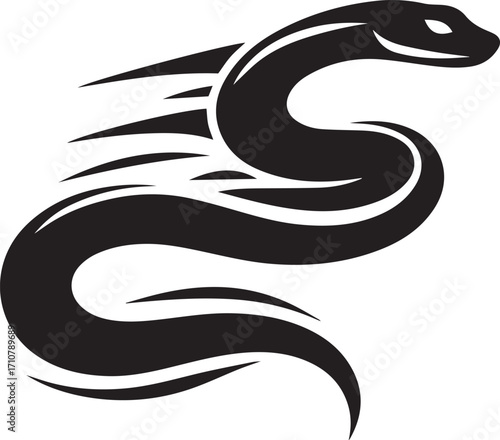 Dynamic black snake silhouette streaking forward with motion trails abstract art