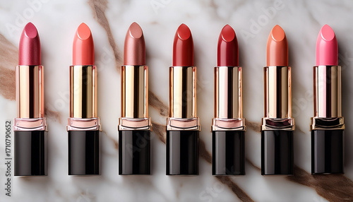 Stunning Lipstick Row In Varied Shades On Marble Surface