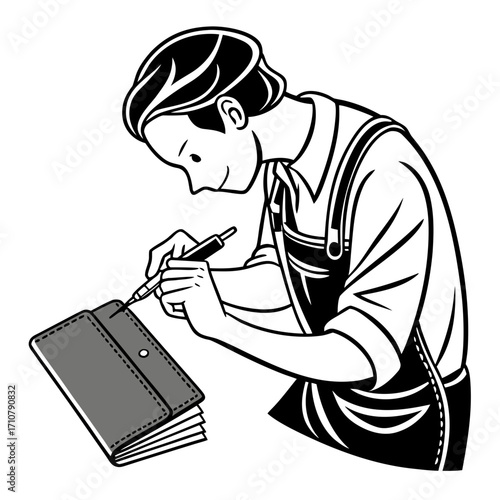 man with staining a piece of leather