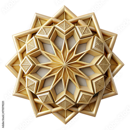 Intricate geometric star pattern with detailed textures and depth isolated on transparent background
