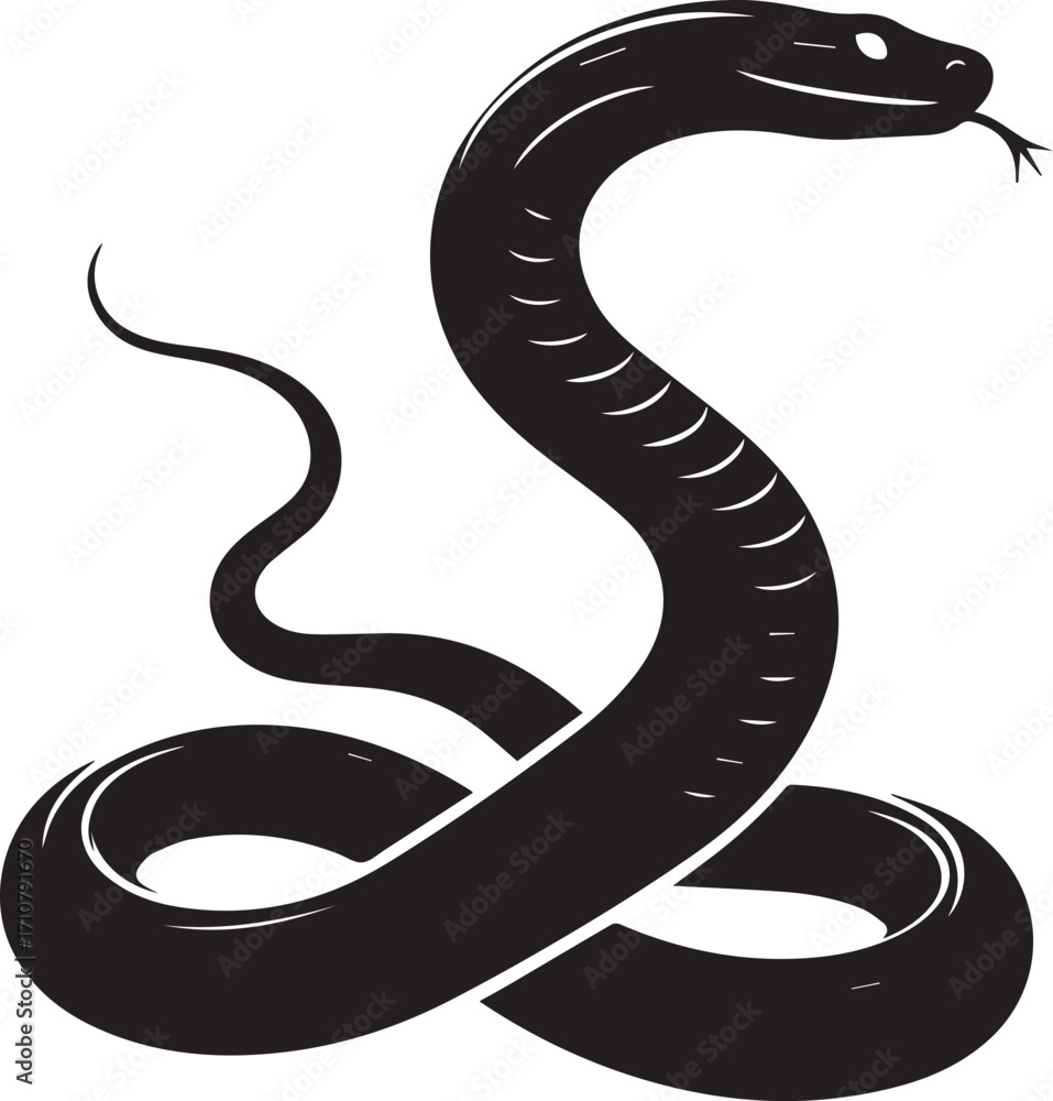 Fototapeta premium Striking black snake silhouette symbolizing danger and mystery art