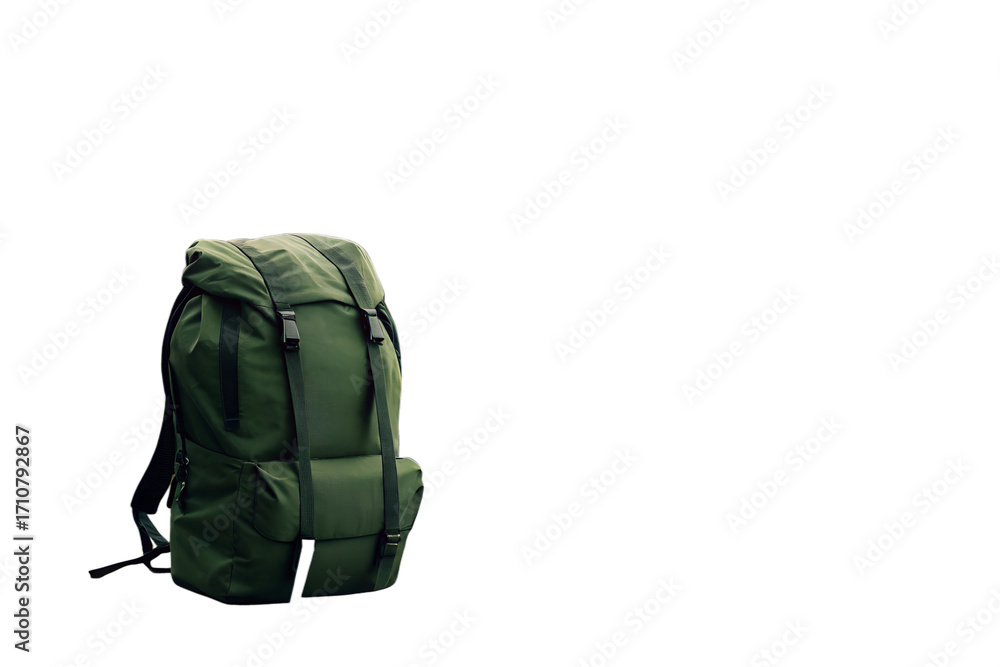 Naklejka premium Olive green tactical backpack isolated on white background