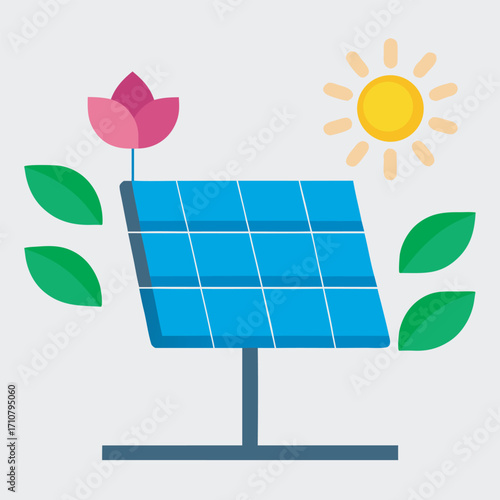 Stylized solar panel illustration with clean energy theme