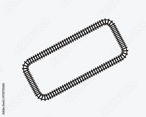 Simple black train tracks forming a rectangular loop on a white background