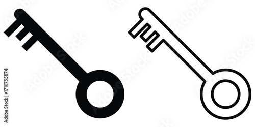 Black isolated vector key icon set on white background. Unlock keyword signs set on white page. Silhouette key icon set on isolated white page. EPS 10. 