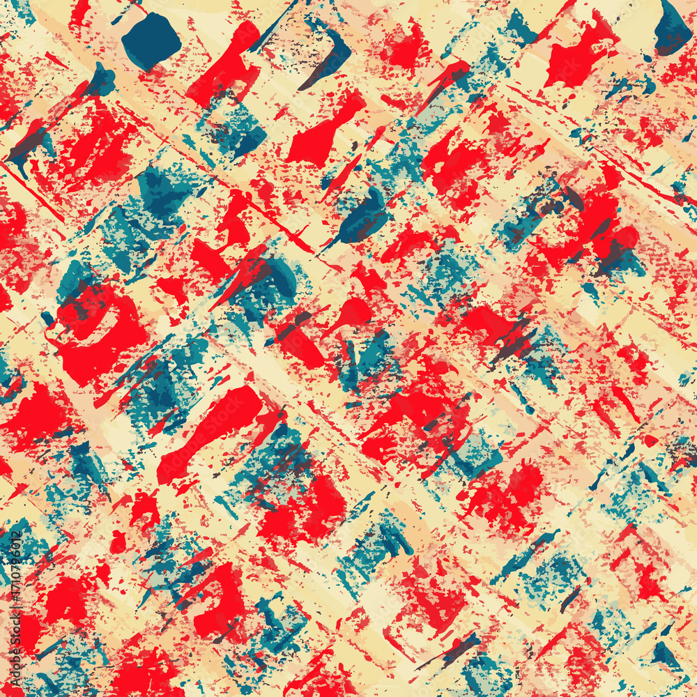 Obraz premium Vectorized blue and red blotch patterns on a cream background.
