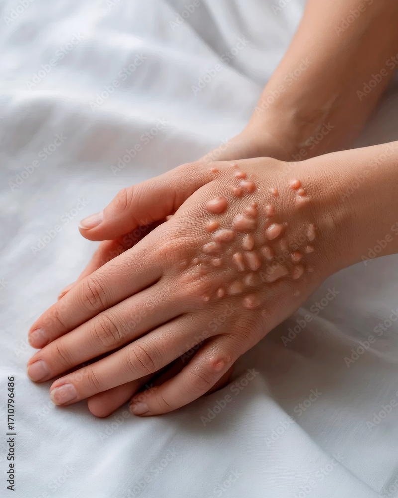 Naklejka premium Allergic Reaction: Woman's Hands Close-Up