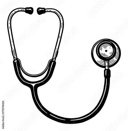 Classic Stethoscope Medical Tool Black and White Outline Line Art Drawing for Healthcare Profession