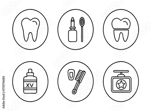 Dental care icons set oral hygiene teeth cleaning and healthcare routine