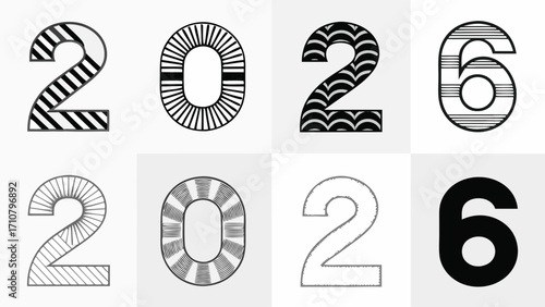 Unique patterned numbers 2, 0, and 6 for design projects, creative numerals for artistic use