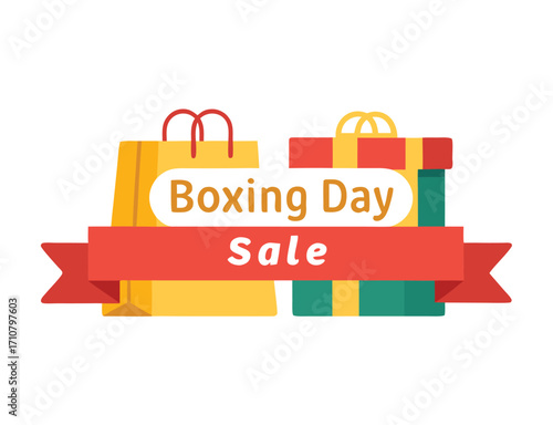Boxing Day Sale promotion with gift box and shopping bag illustration
