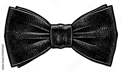 Bow Tie Classic Accessory Black and White Outline Line Art Drawing Vintage Engraving Style Isolated Object