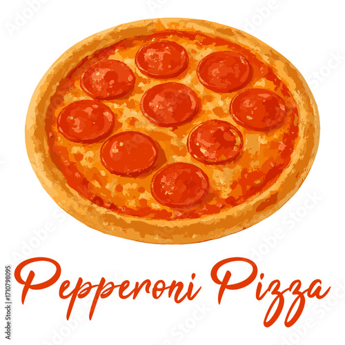 pepperoni pizza in watercolor illustration style, isolated vector on white background