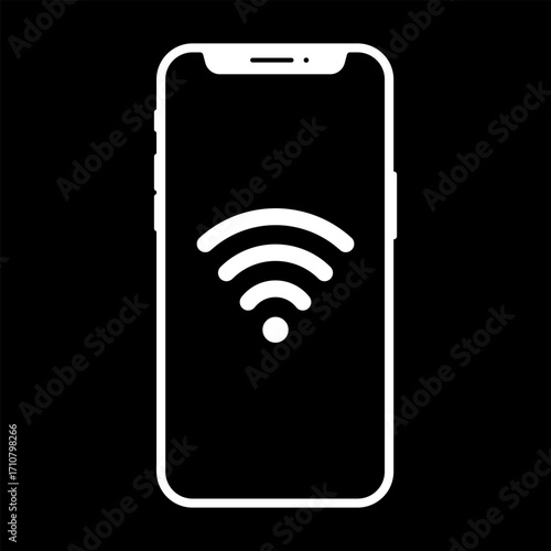 Set of black Smartphone with Wi-Fi icons. Simple Mobile Phone with Wi-Fi icon template. White and black. Vector illustration. Wireless internet Sign isolated on smartphone. Vector wi-fi signal