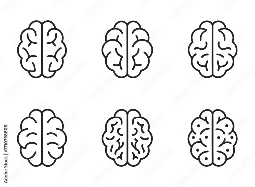 Fototapeta premium Brain icons in various detailed designs showing the human intelligence symbol