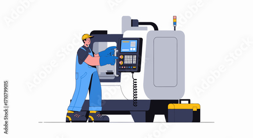 A male technician operates a large industrial milling machine.