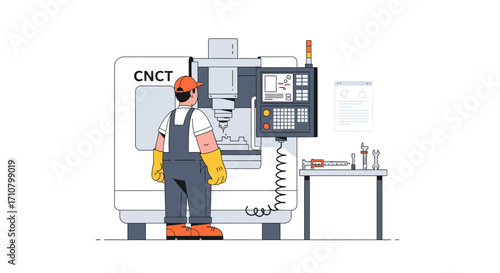 A technician operates a CNC milling machine, precision manufacturing process.