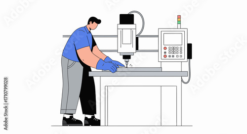 Skilled technician operating a state-of-the-art computer numerical control machine in a contemporary manufacturing facility, demonstrating precision engineering and automated production processes