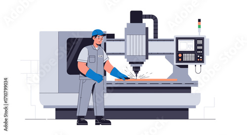 A skilled worker operates a CNC machine, meticulously shaping metal with precision and expertise.