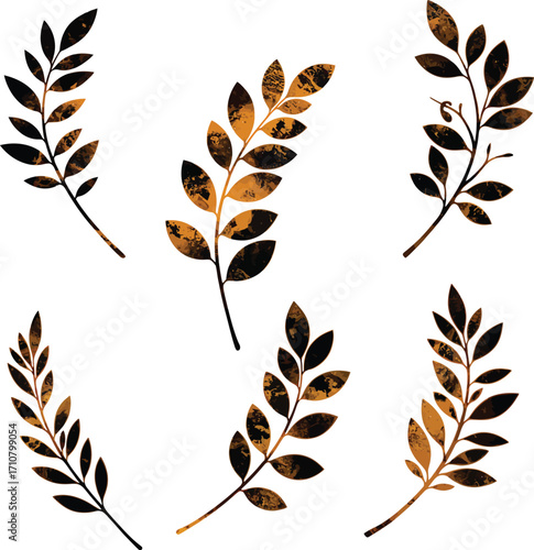 Elegant Watercolor Texture Leaf Branch Set Isolated on White Background