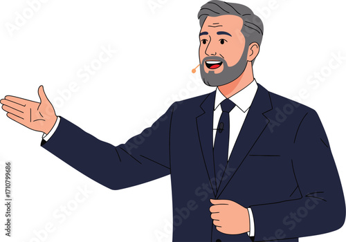 Confident Businessman Making a Presentation Gesture