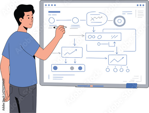 Young Person Draws Complex Diagram on Whiteboard