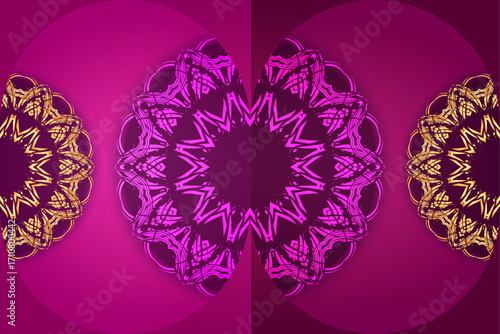 Decorative maroon mandala with golden crown floral design and mirrored ornamental patterns