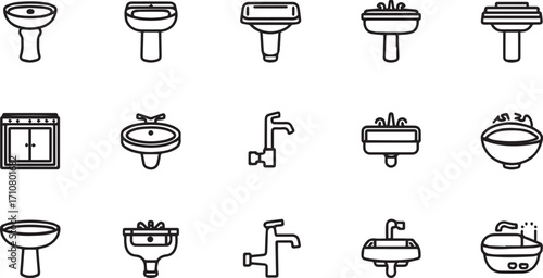 Vector EPS bundle featuring multiple wash basin designs such as pedestal, wall-mounted, round, square, and luxury sinks. Ideal for bathroom renovation, sanitary ware catalogs, and plumbing fixture des