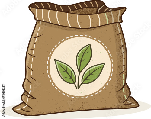 Rustic burlap sack filled with organic seeds for planting and growing healthy crops