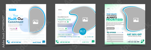 healthcare social media template or dental social media post or hospital social media banner ads and medical promotion square post design template